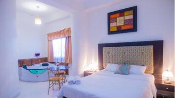 Superior Suite, 1 Queen Bed, Accessible, Hot Tub | In-room safe, desk, free WiFi, bed sheets