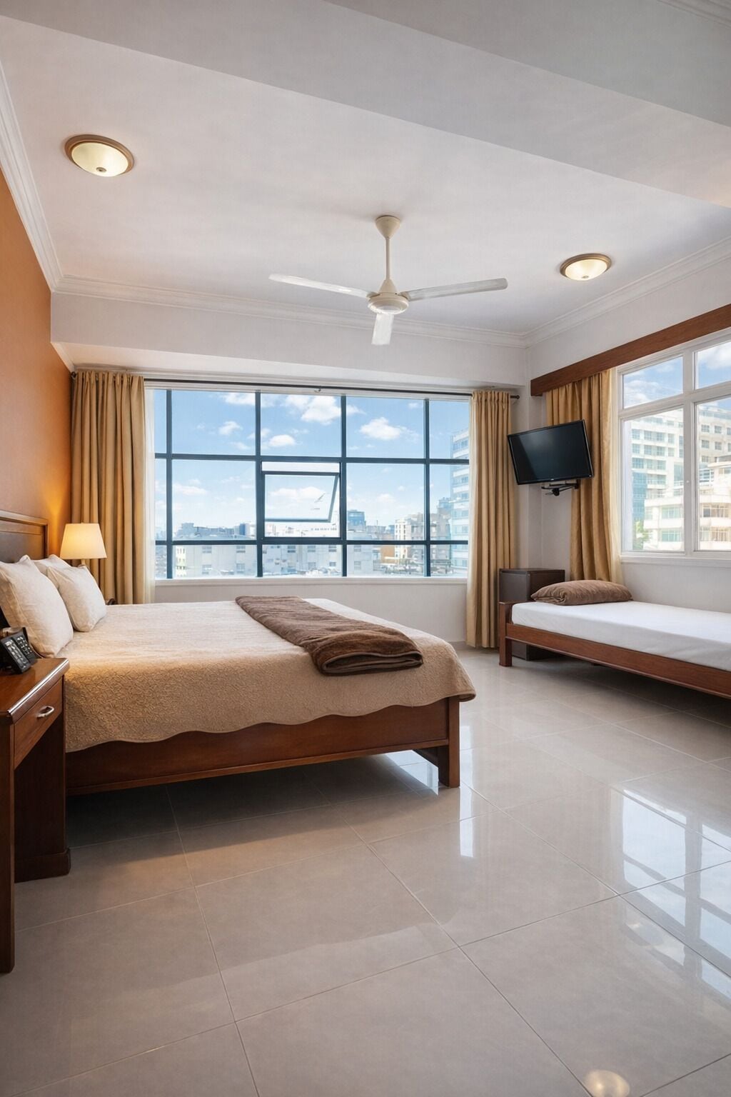 Triple Room | Desk, laptop workspace, blackout drapes, iron/ironing board