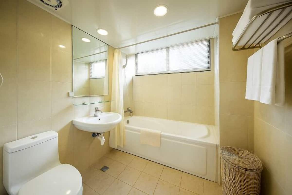 Bathroom | Combined shower/tub, hair dryer, towels