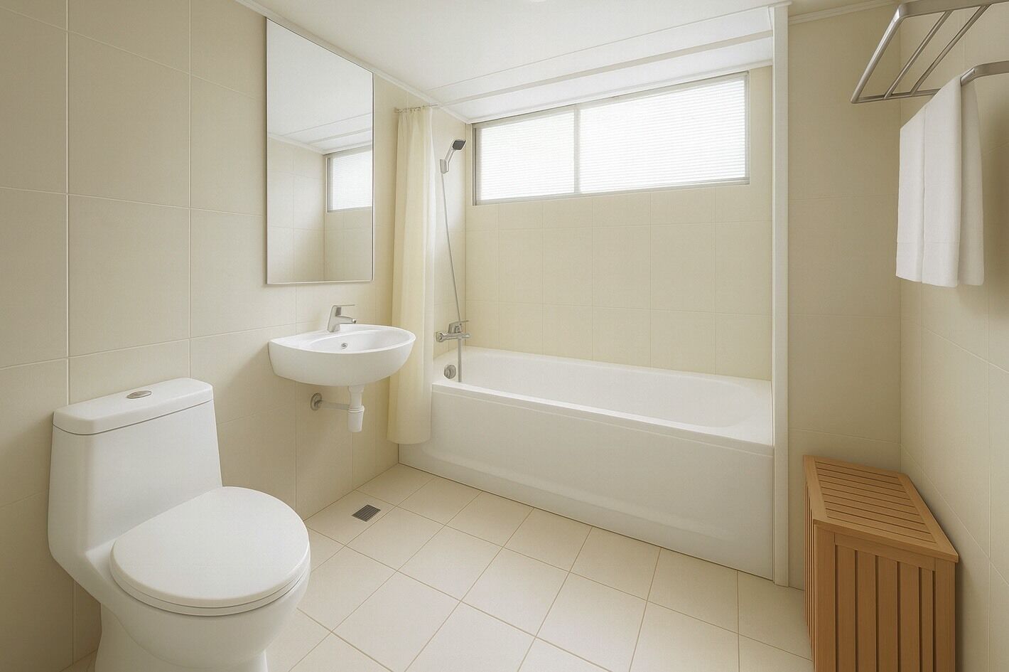 Ein Badezimmer mit Toilette, Waschbecken und Badewanne.