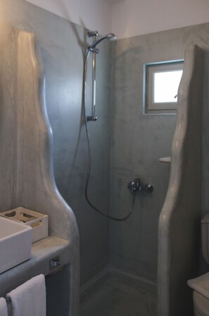 Apartment, 1 Bedroom, Sea View | Bathroom | Shower, designer toiletries, hair dryer, slippers - Cultural House (Santorini)