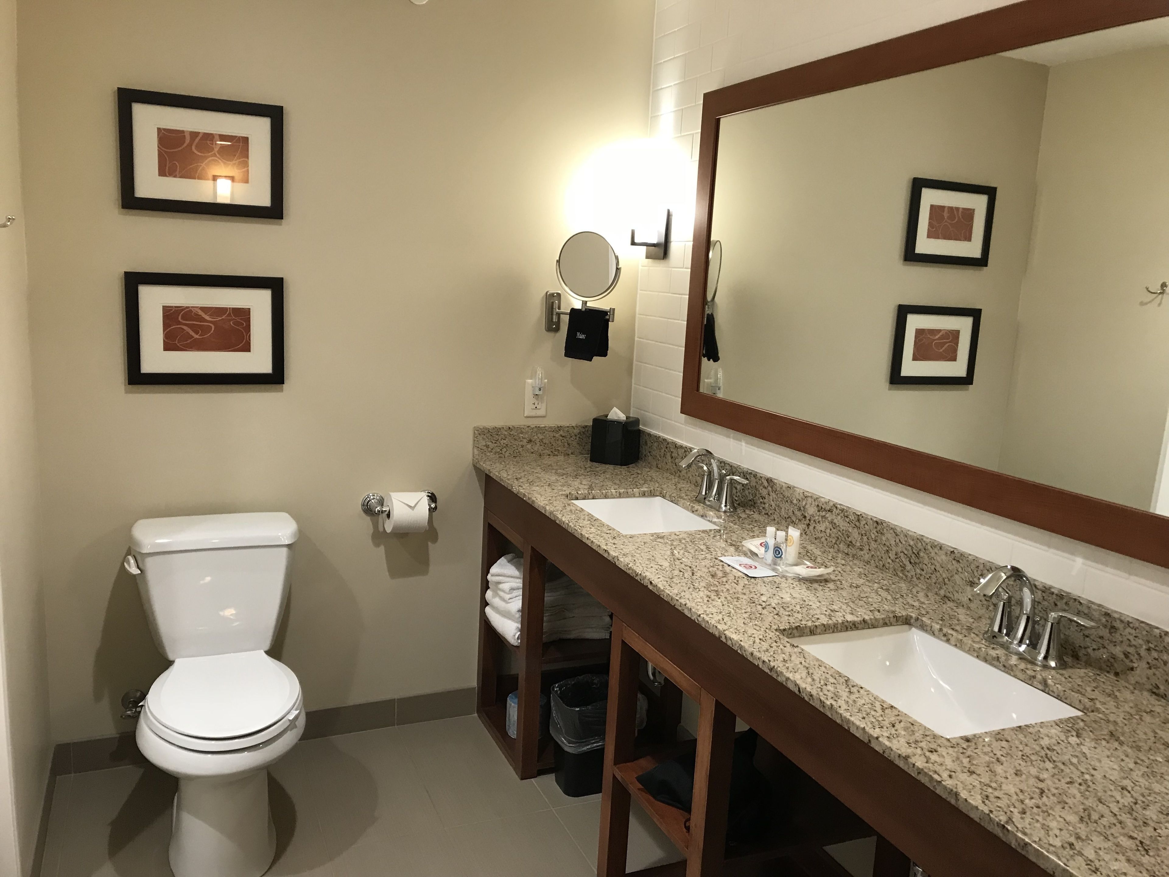 free toiletries, hair dryer, towels