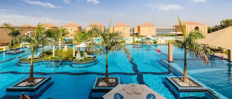 Indoor pool, pool umbrellas, lifeguards on site