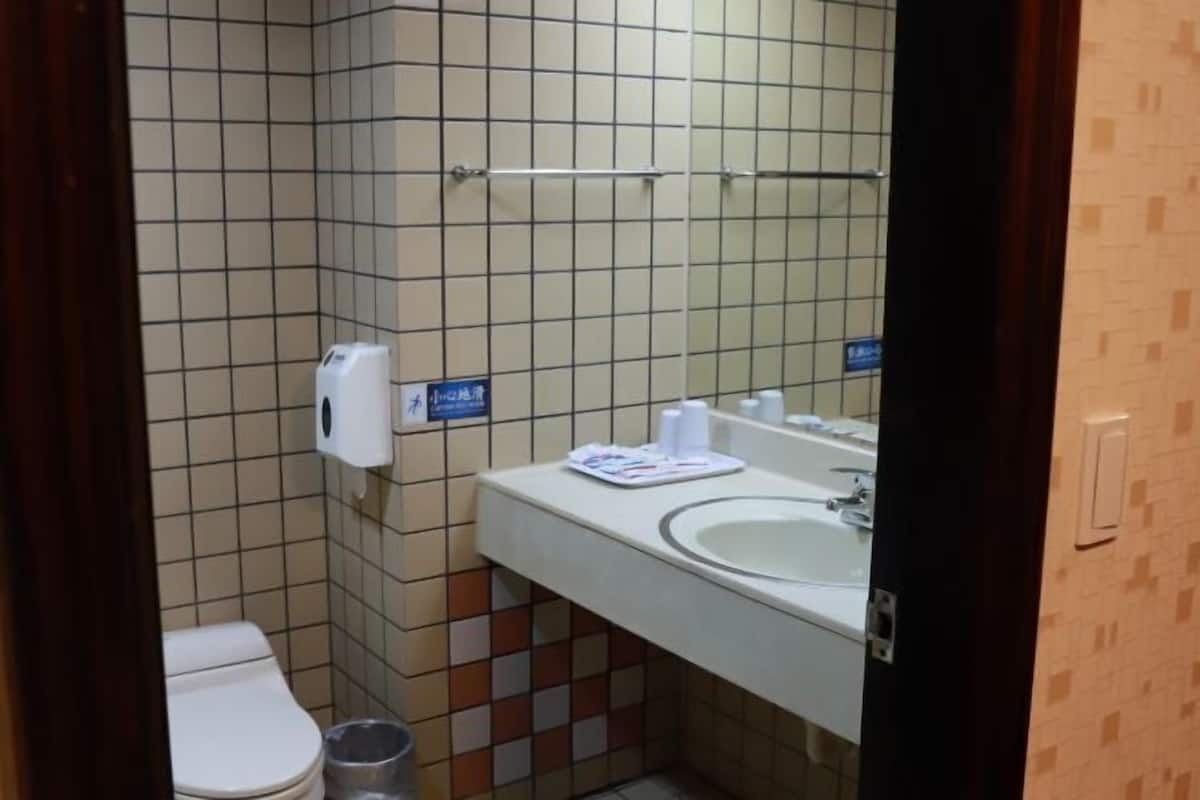 Een bad/douchecombinatie, gratis toiletartikelen, een haardroger