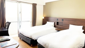 Desk, laptop workspace, blackout curtains, soundproofing