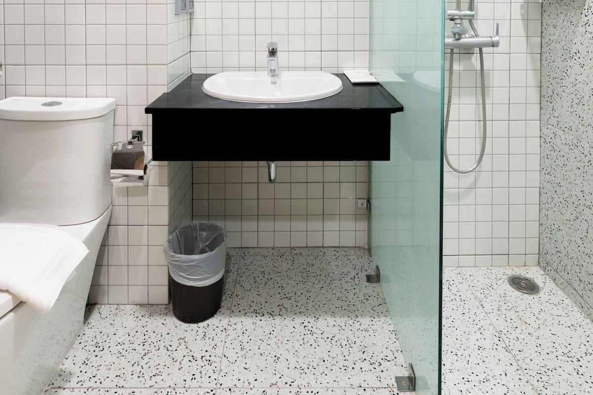 deluxe twin room | bathroom | shower, free toiletries, hair dryer, towels