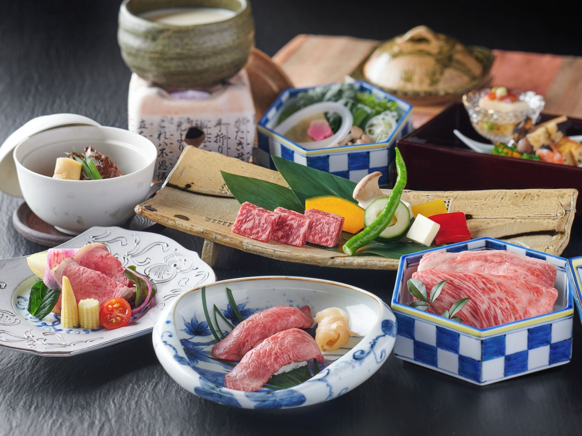Japanese Style Room with Outdoor Bath, Ohmi Beef Dinner | Ryokan dining