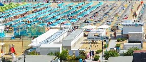 Beach nearby, sun loungers, beach umbrellas