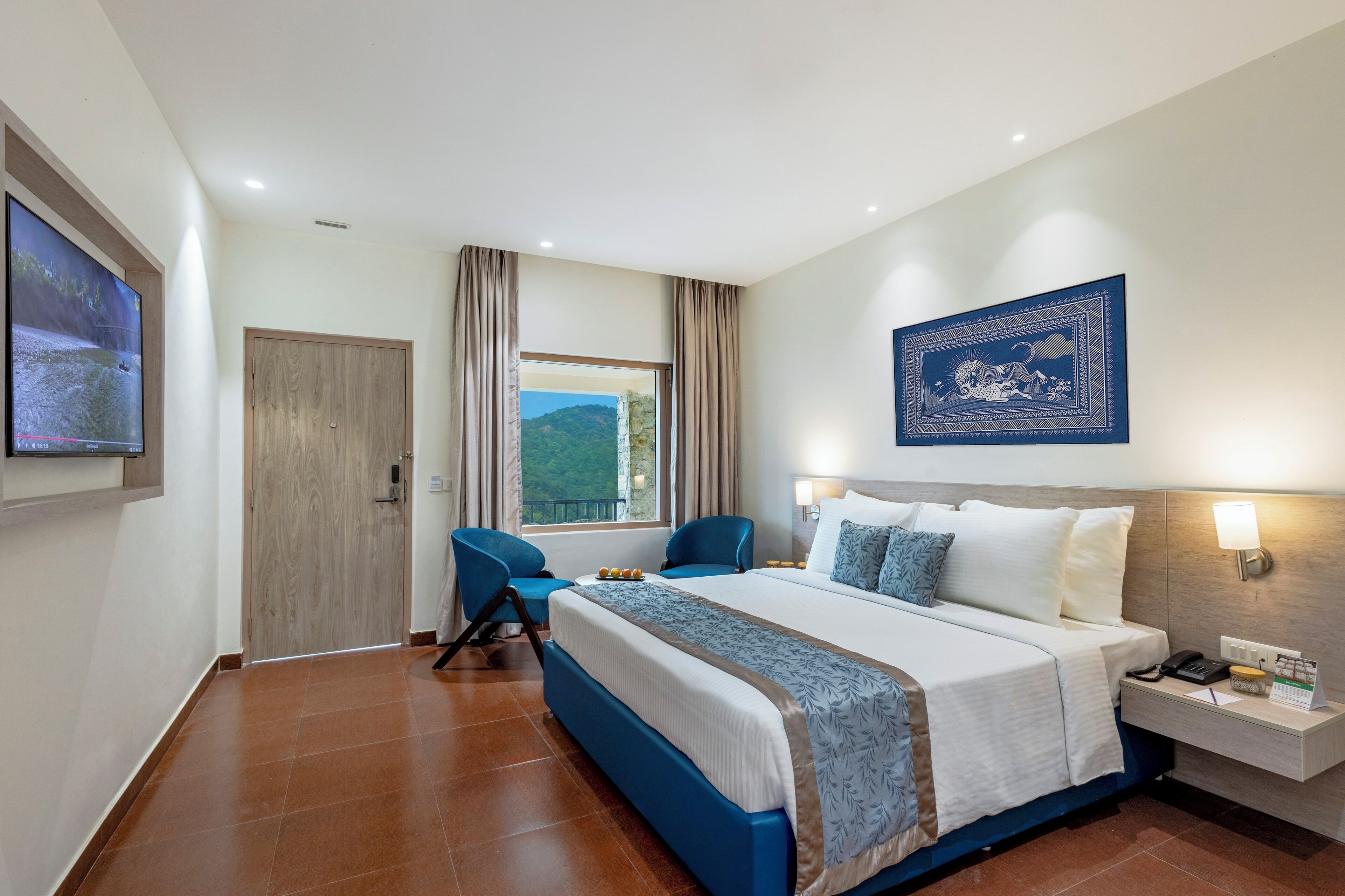 Desk, blackout curtains, soundproofing, iron/ironing board