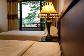 Desk, blackout drapes, soundproofing, rollaway beds