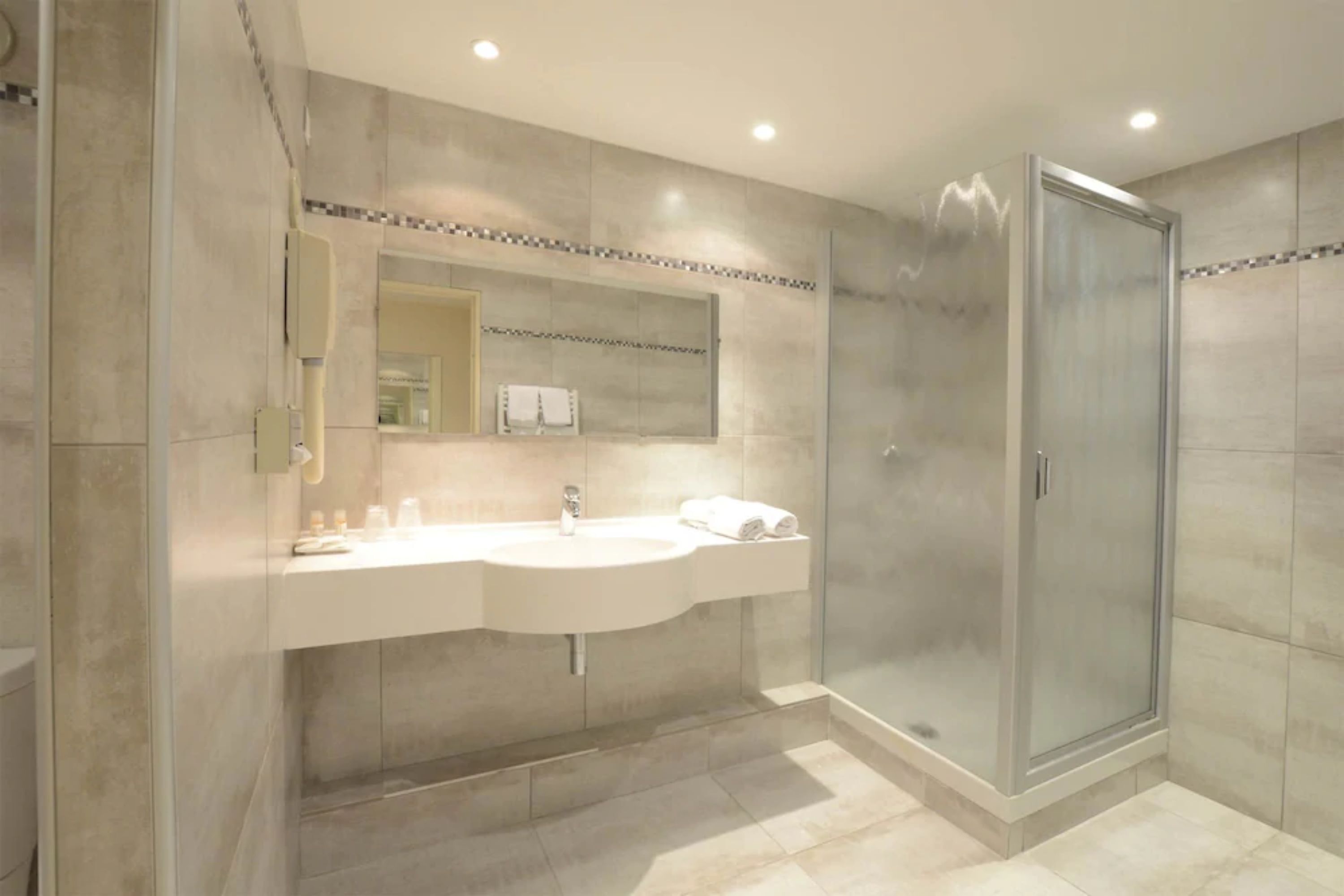 free toiletries, hair dryer, towels