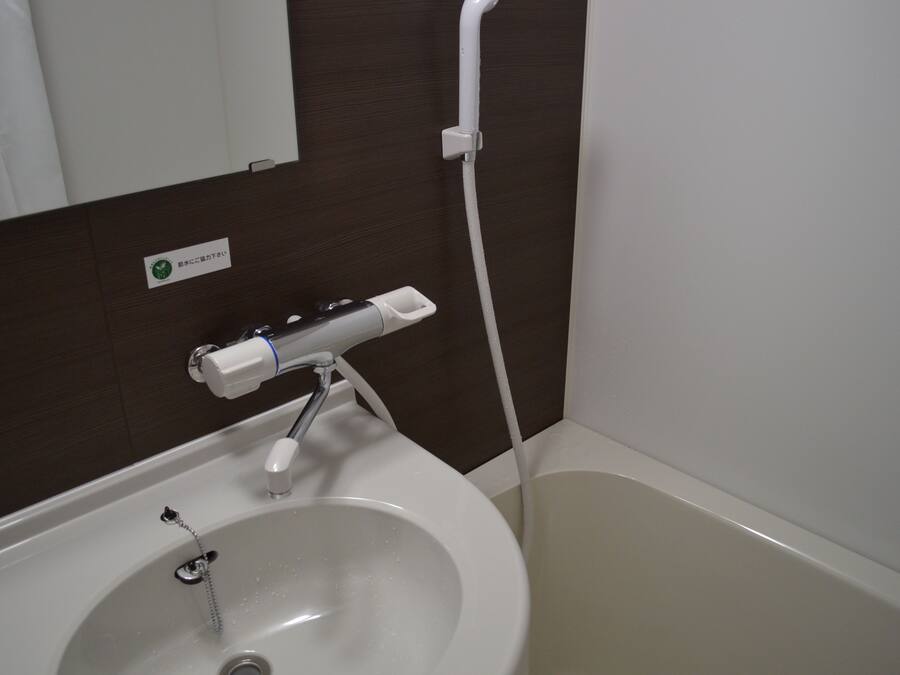 A bathroom with a sink, a toilet, and a shower.