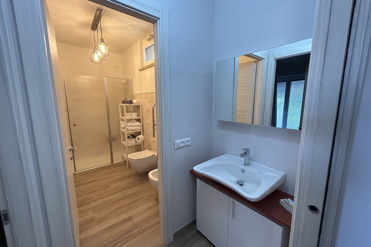 shower, rainfall showerhead, free toiletries, hair dryer