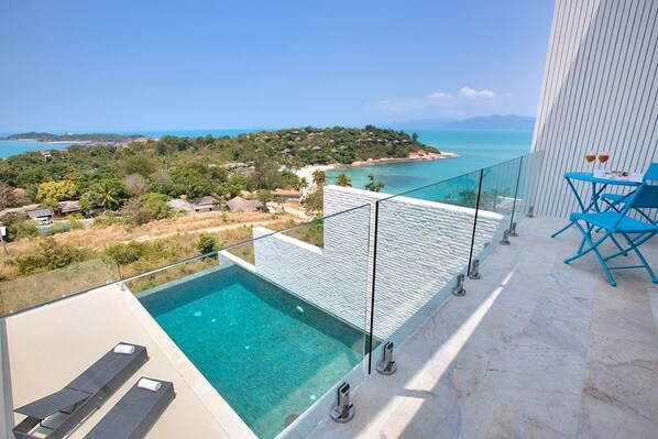 Comfort Villa, 4 Bedrooms, Private Pool, Sea View | Outdoor pool | Outdoor pool, sun loungers - Villa Blue Bay 4 Bedroom Pool Villa (Koh Samui)