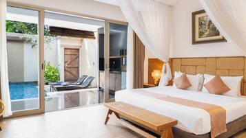 Villa Deluxe, 1 habitación, piscina privada | Ropa de cama de alta calidad, caja fuerte, decoración individual