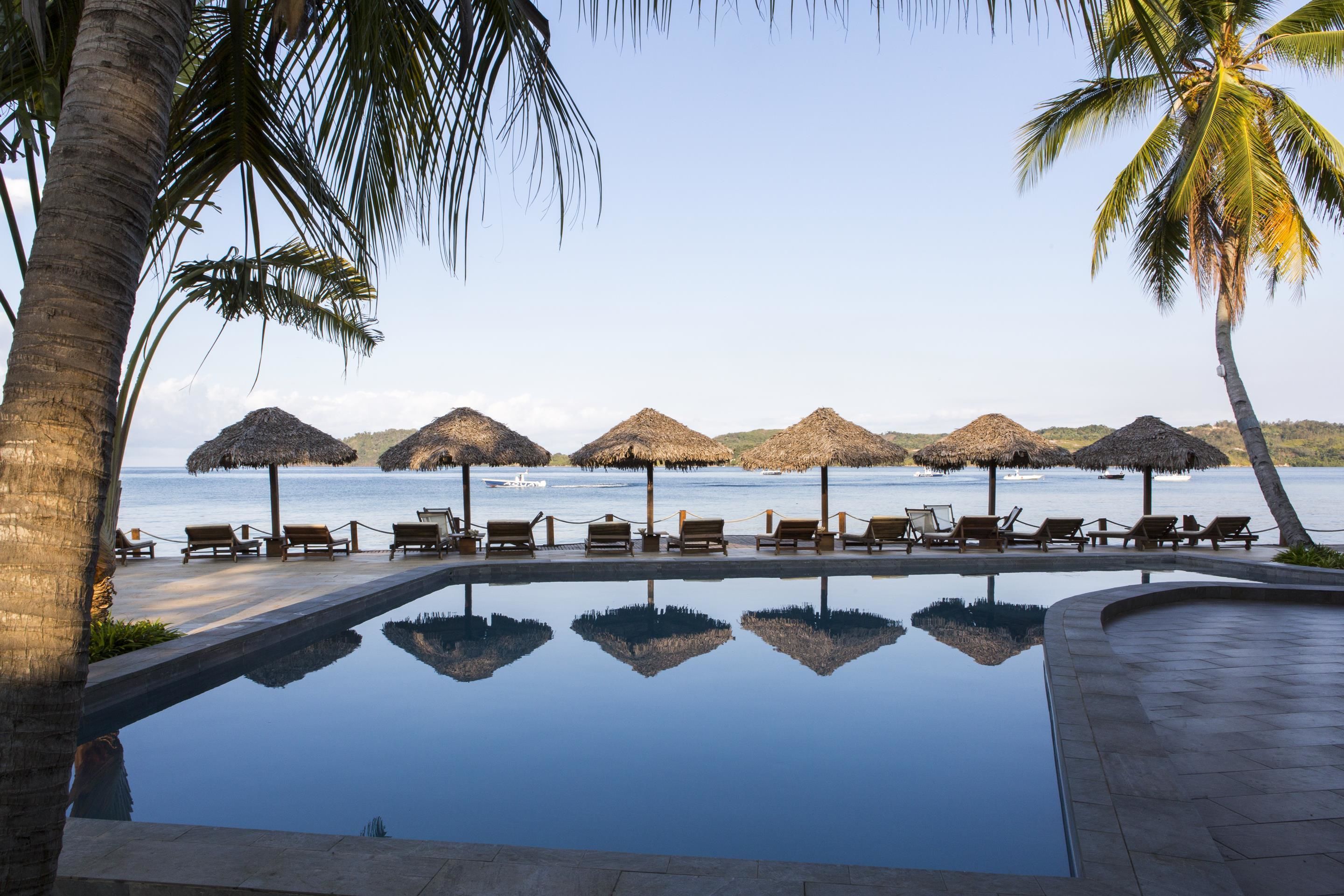 outdoor pool, pool loungers