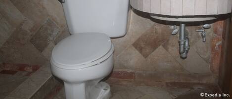 A bathroom with a toilet and a sink.