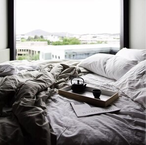 1 slaapkamer, luxe beddengoed, pillowtop-bedden, een minibar