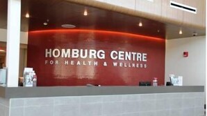 A reception area with a sign reading "Homburg Centre for Health & Wellness". - Saint Mary's University Residence Summer Accommodations (Halifax)