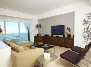 Luxury Condo, 2 Bedrooms, Accessible, Ocean View | Living area | Flat-screen TV - Unlimited Luxury Villas - Icon Vallarta Condo (Puerto Vallarta)