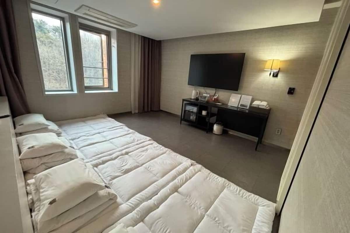 Desk, blackout curtains, free WiFi, bed sheets
