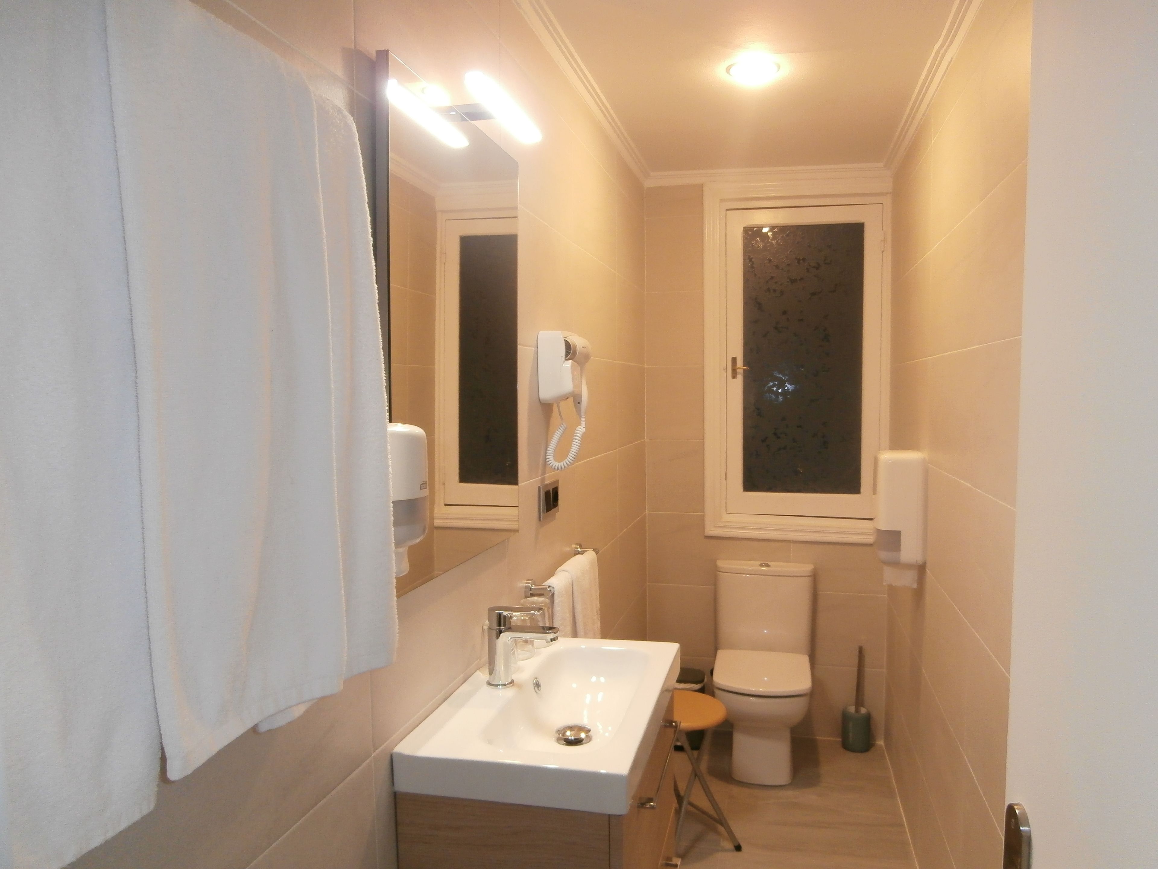 Driepersoonskamer | Badkamer | Een douche, gratis toiletartikelen, een haardroger, handdoeken