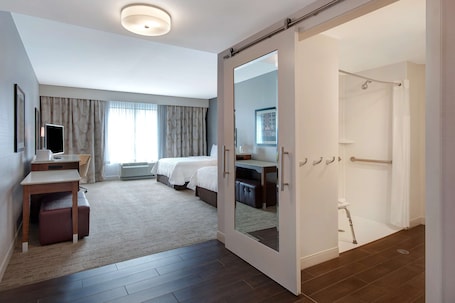 Room, 2 Queen Beds, Accessible | Bathroom | Combined shower/tub, hair dryer, towels