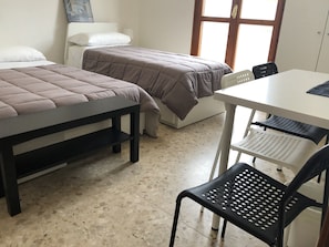 1 bedroom, desk, laptop workspace, blackout curtains