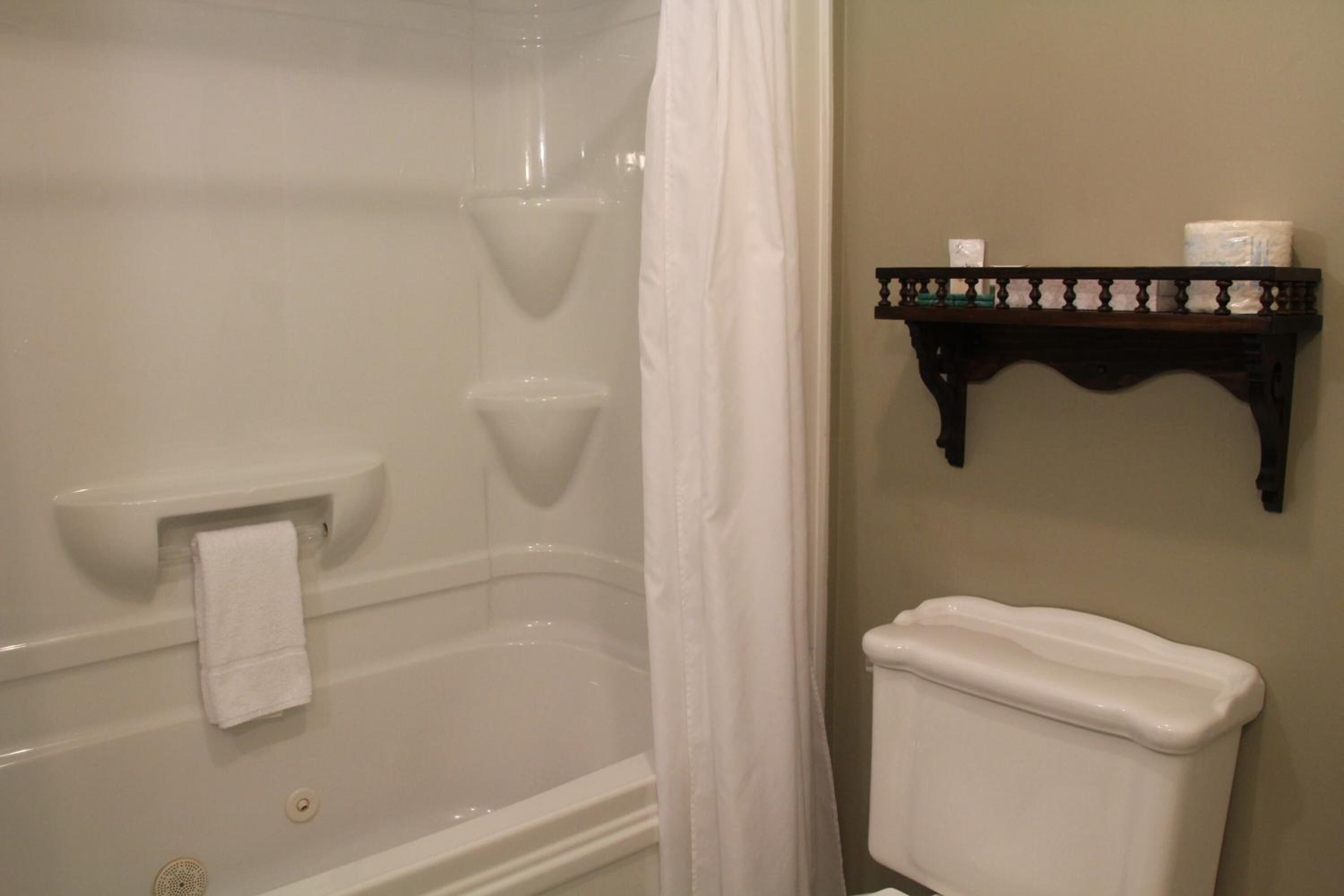 combined shower/bathtub, jetted bath, free toiletries, hair dryer