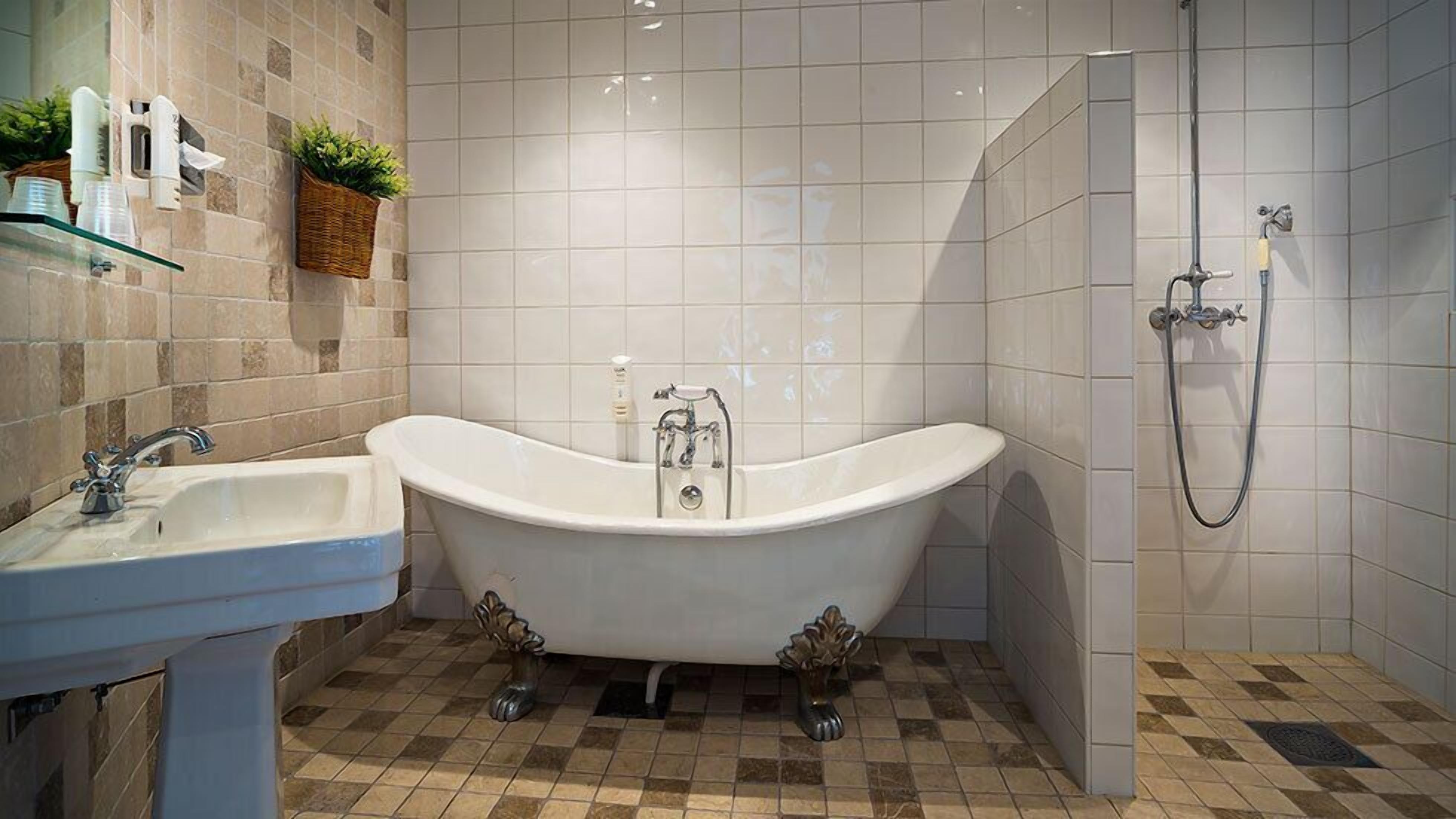 bathroom | shower, hair dryer, towels, soap