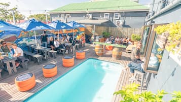 Outdoor pool, pool umbrellas