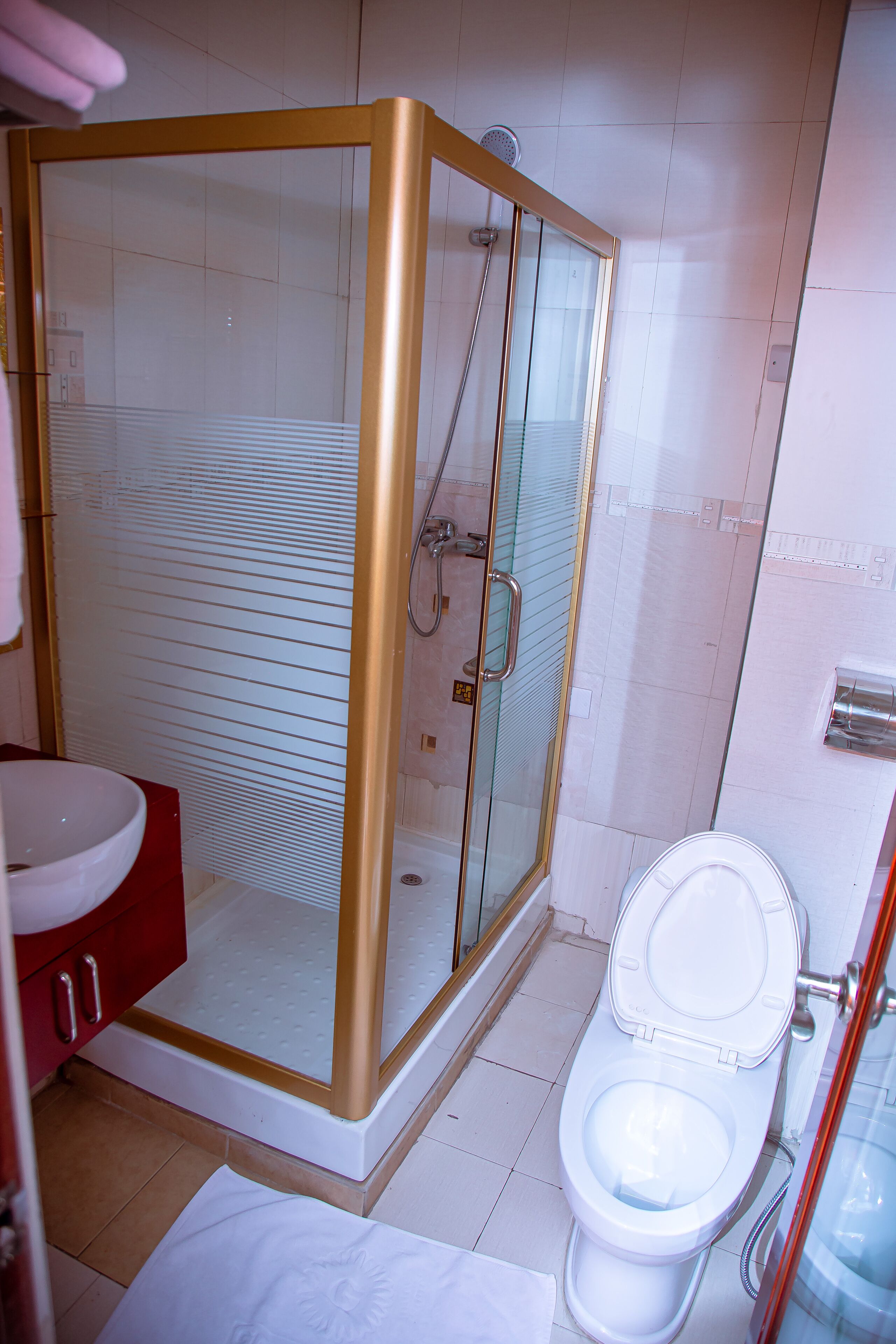 standard double room | bathroom | shower, free toiletries, hair dryer, bathrobes