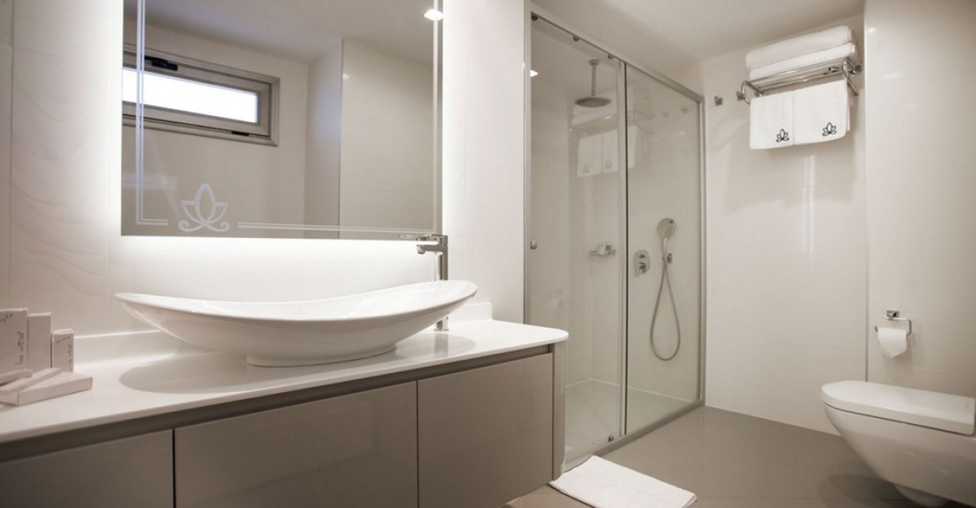 shower, rainfall showerhead, hair dryer, bathrobes