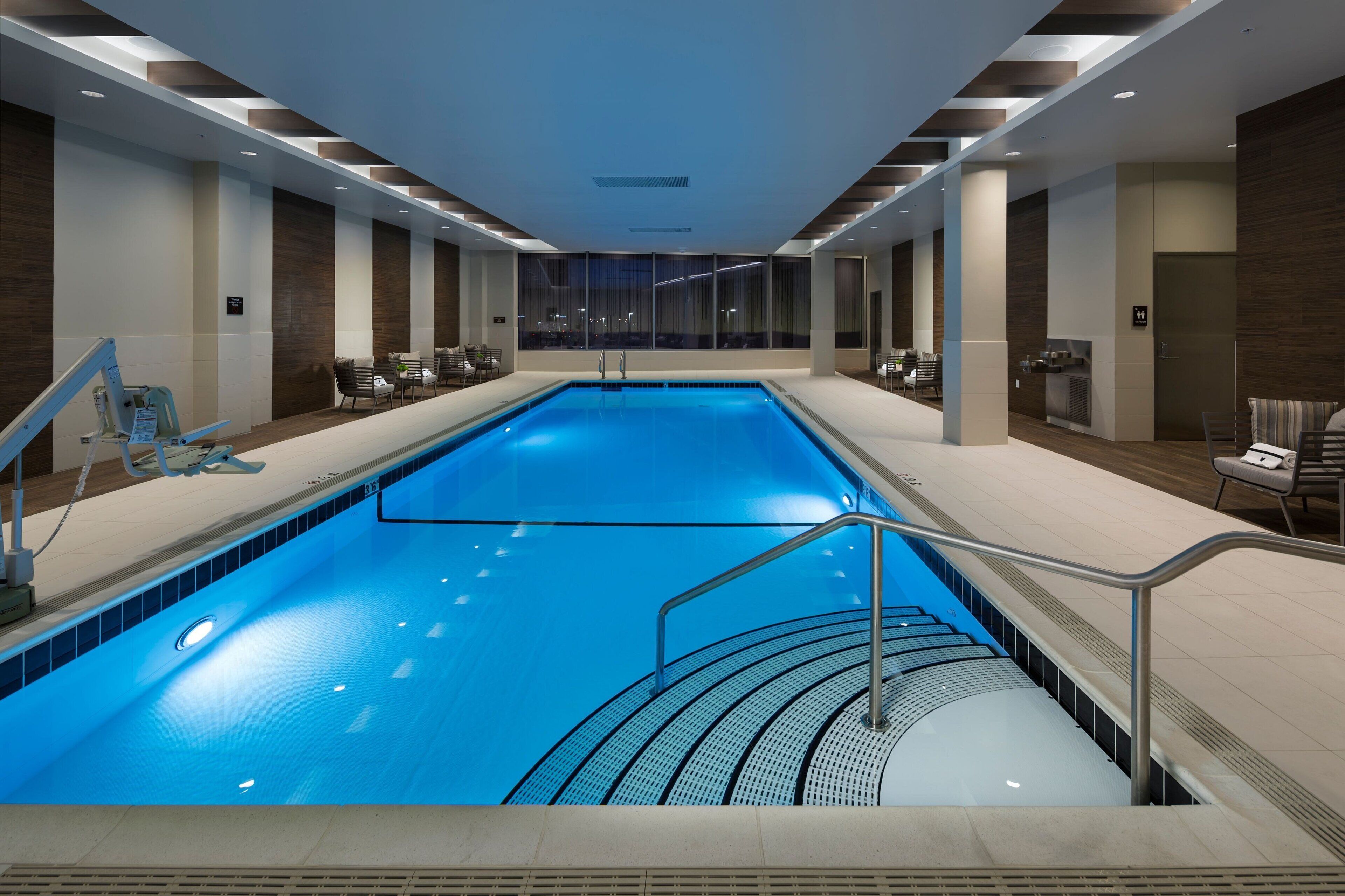 indoor pool, open 6:30 am to 11:00 pm, pool loungers