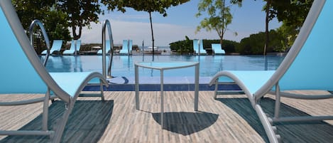 Outdoor pool, sun loungers