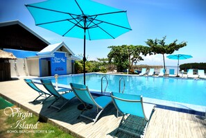 Outdoor pool, sun loungers