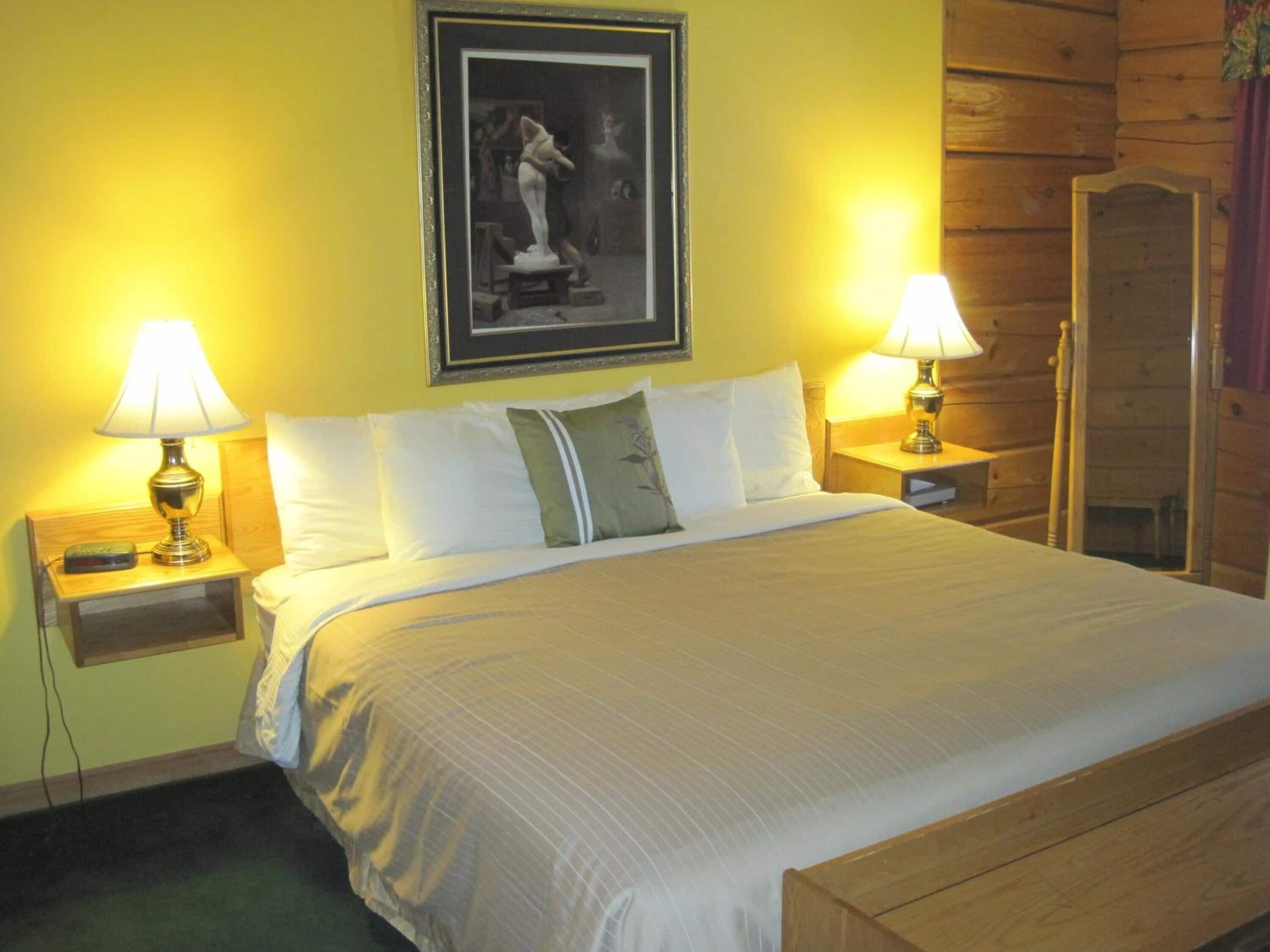 1 bedroom, desk, blackout curtains, iron/ironing board