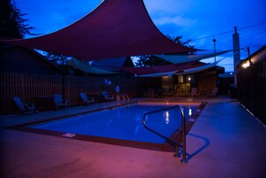 Outdoor pool, pool umbrellas