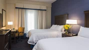 Room, 2 Queen Beds, Refrigerator & Microwave | Down comforters, in-room safe, free WiFi, bed sheets