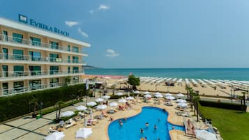 Private beach, sun loungers, beach umbrellas, beach bar