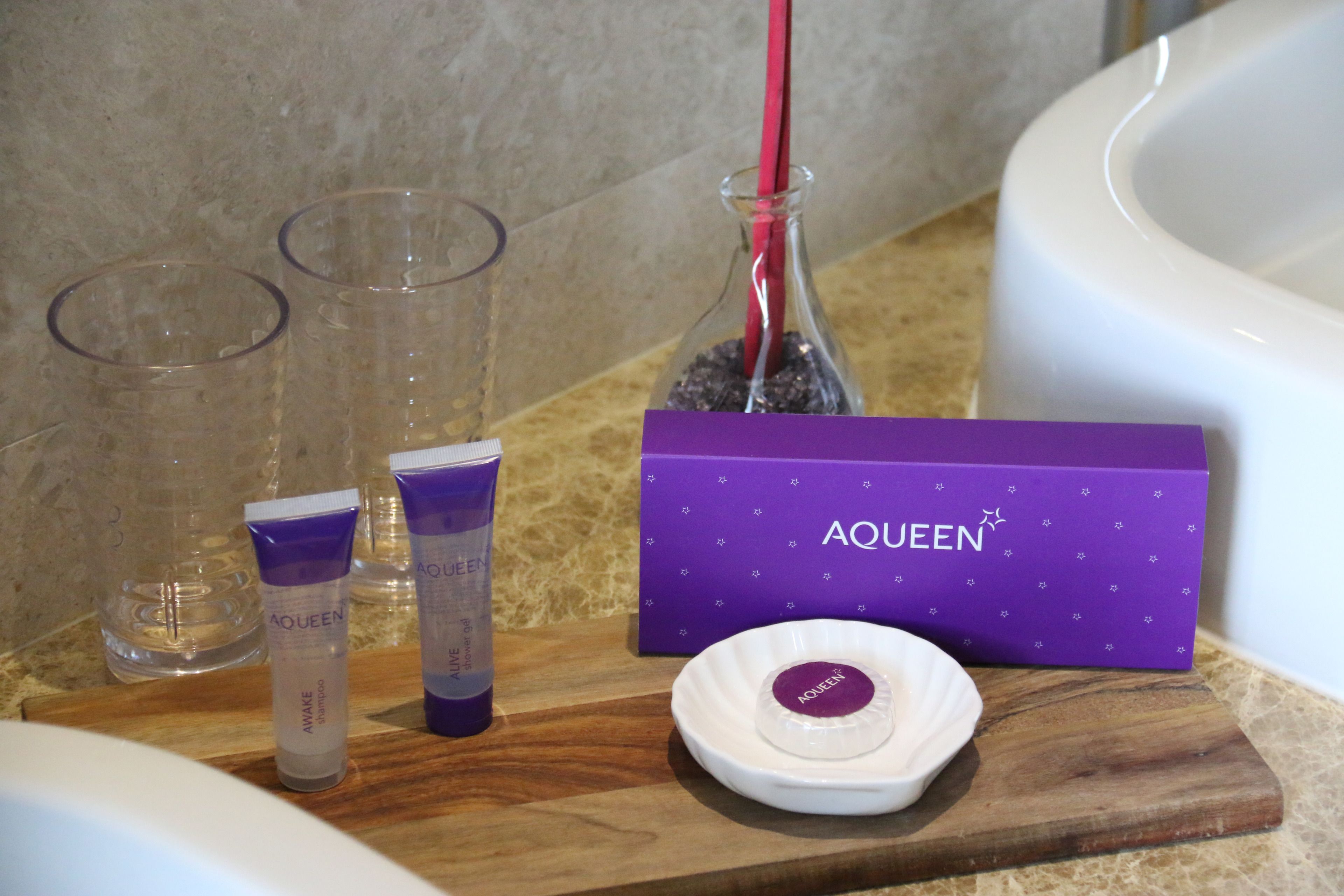 free toiletries, hair dryer, towels