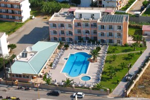 Outdoor pool, a waterfall pool, open 8 AM to 8 PM, pool umbrellas - Rhodian Rose Hotel (Rhodes)