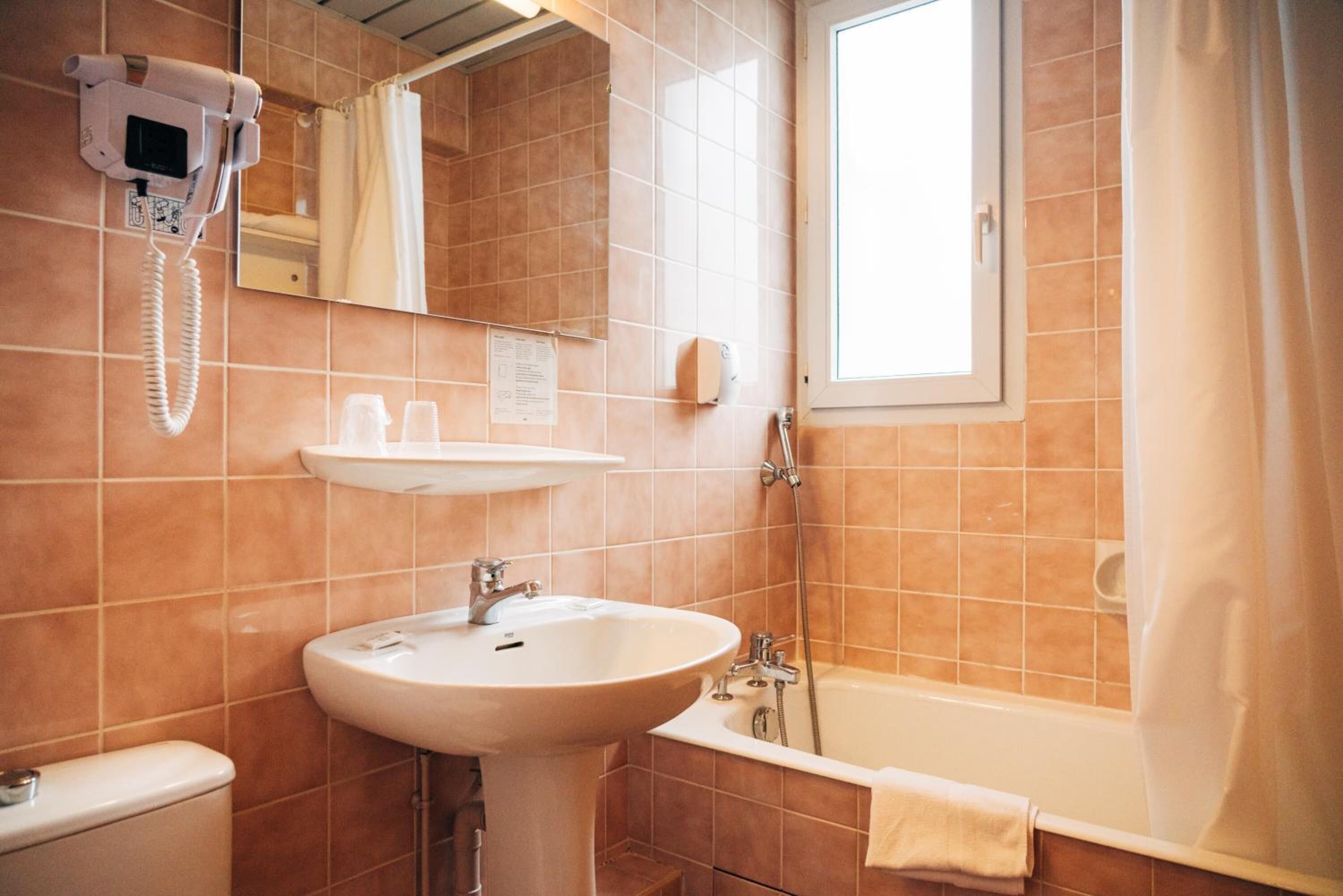 free toiletries, hair dryer, towels