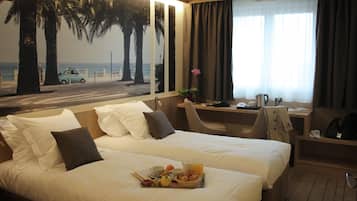 Premium bedding, pillow-top beds, desk, soundproofing