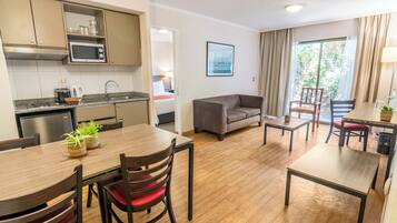 42-inch flat-screen TV with cable channels, TV