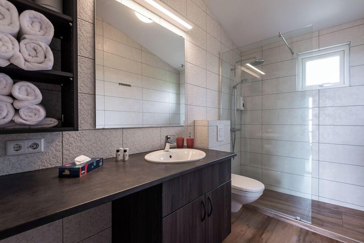 Bathroom | Shower, rainfall showerhead, free toiletries, hair dryer