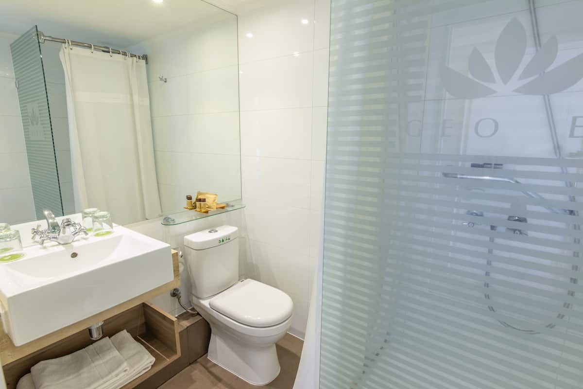 shower, rainfall showerhead, free toiletries, hair dryer