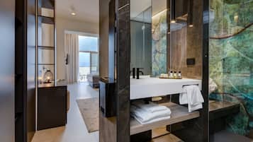Suite, Lake View | Bathroom | Separate bathtub and shower, free toiletries, hair dryer, bidet