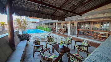 Outdoor pool, sun loungers