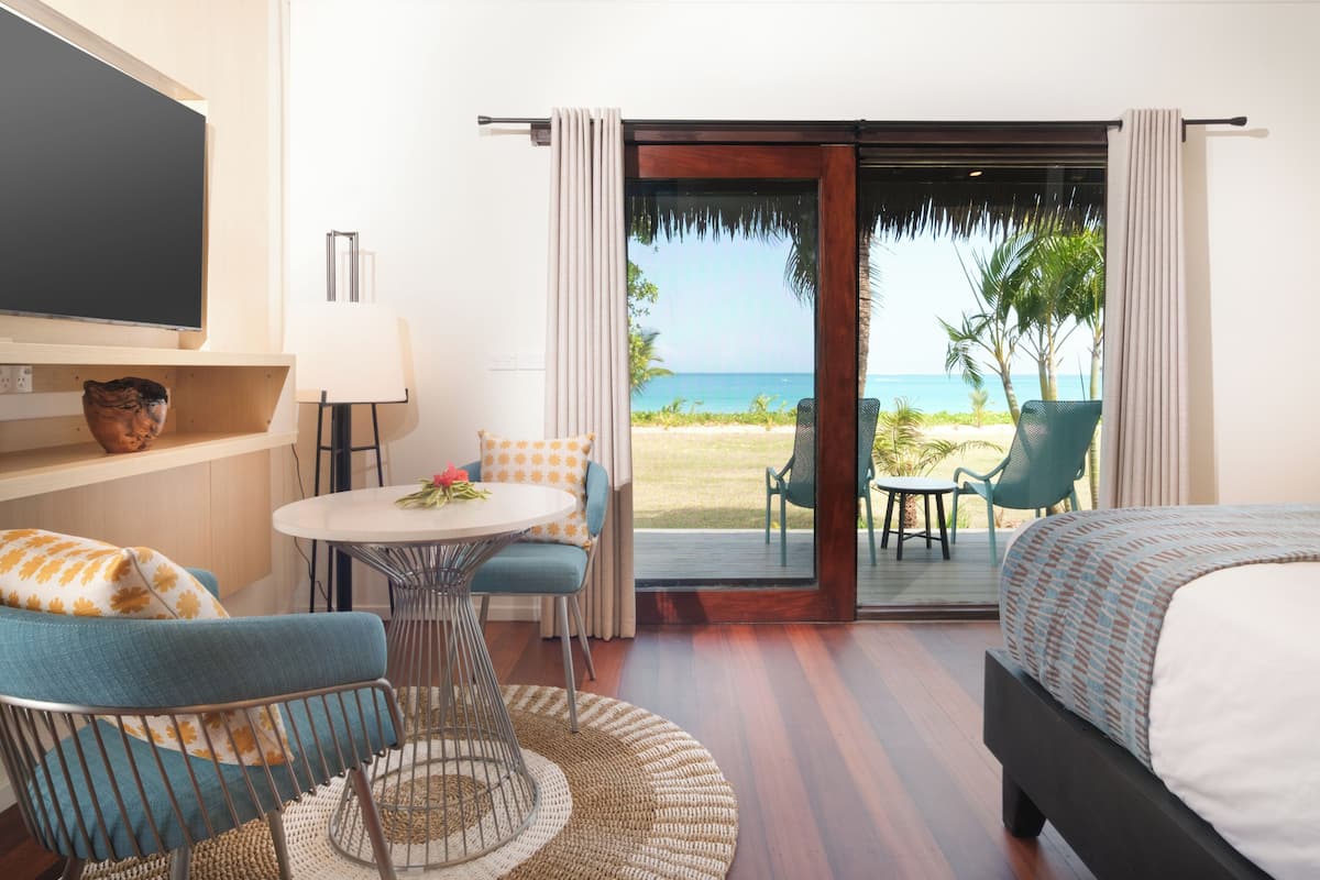 deluxe beachfront bure | 1 bedroom, premium bedding, in-room safe, desk